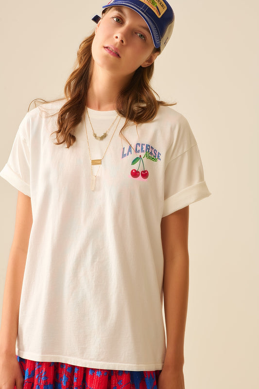 made in italy White T-shirt with La Cerise Market Saint-Tropez graphic - Tops
