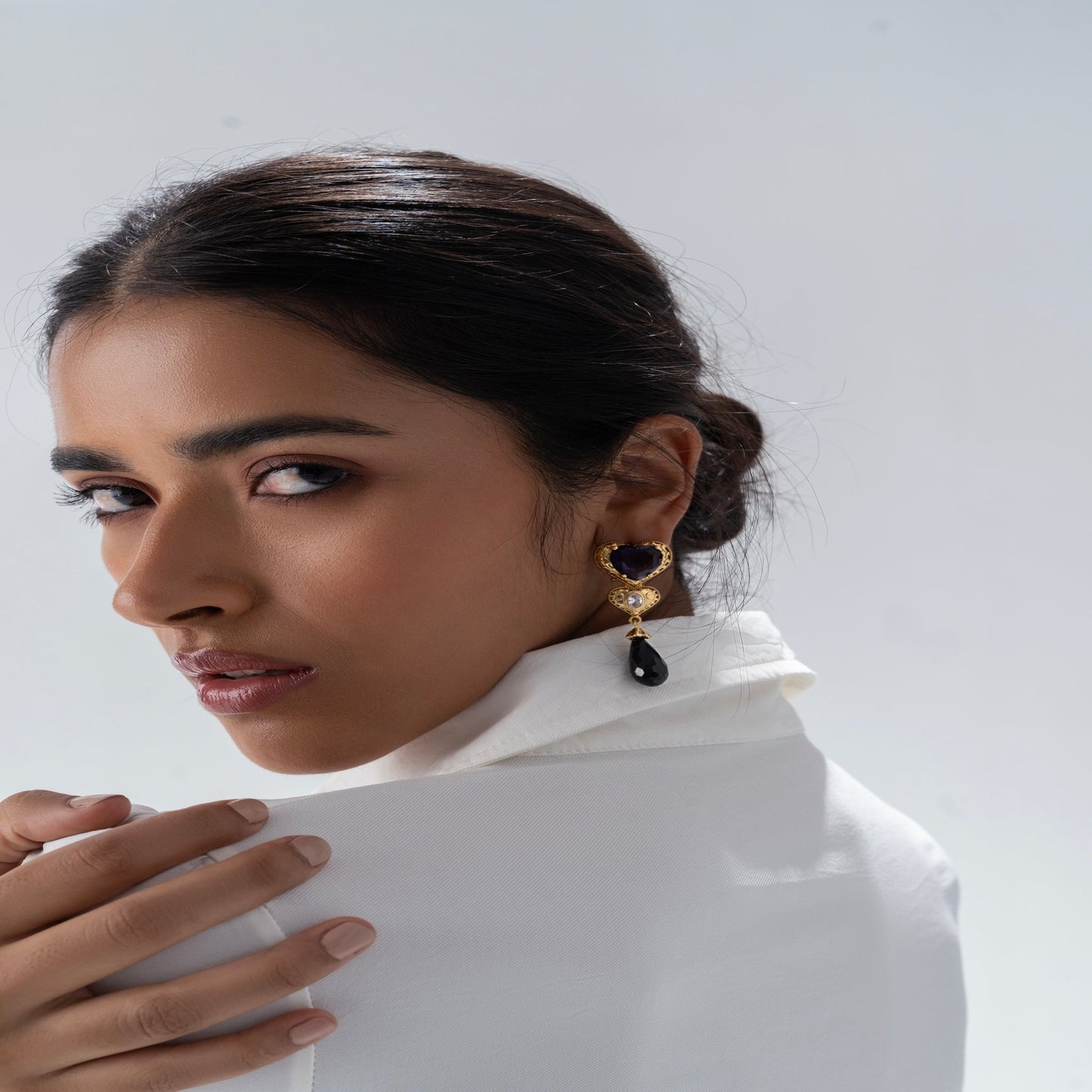 Maroon Dangle Statement Earring with Pearl - EARRINGS