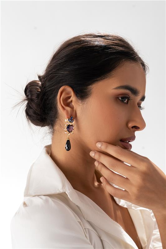 Maroon Dangle Statement Earring with Pearl - EARRINGS