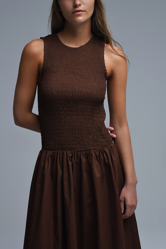 Maxi Brown Smocked Poplin Dress - Dresses