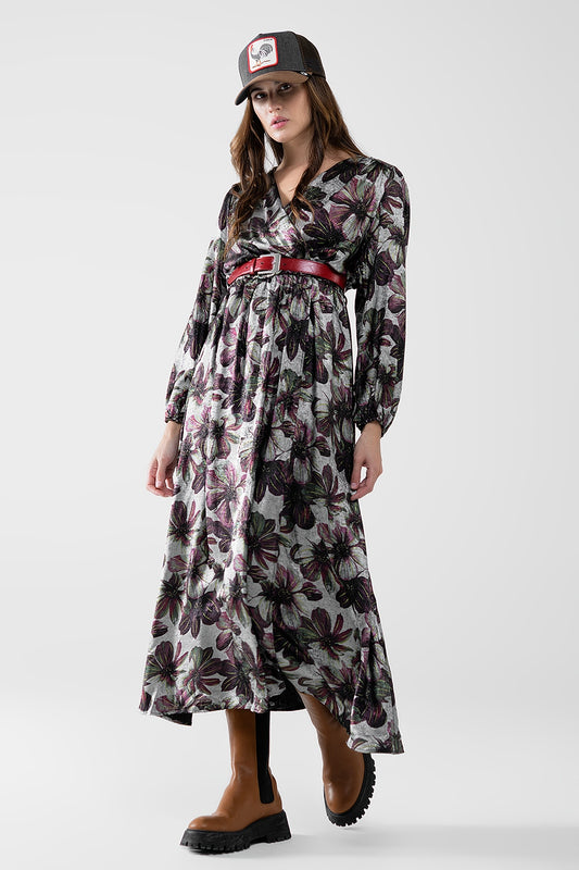 maxi dress with metallic effect flower print - Dresses