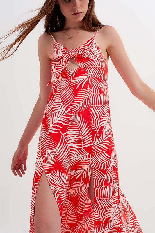 Maxi dress with splits in red leaves print - Dresses