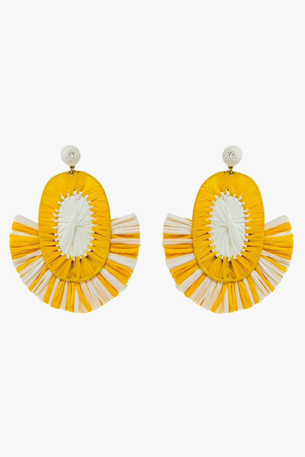 Maxi Dropped Raffia Earrings with Yellow and White Tassels - Accessories