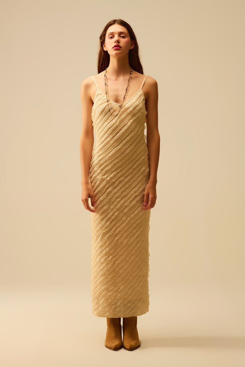 Maxi ecru dress with fringes and straps - Dresses