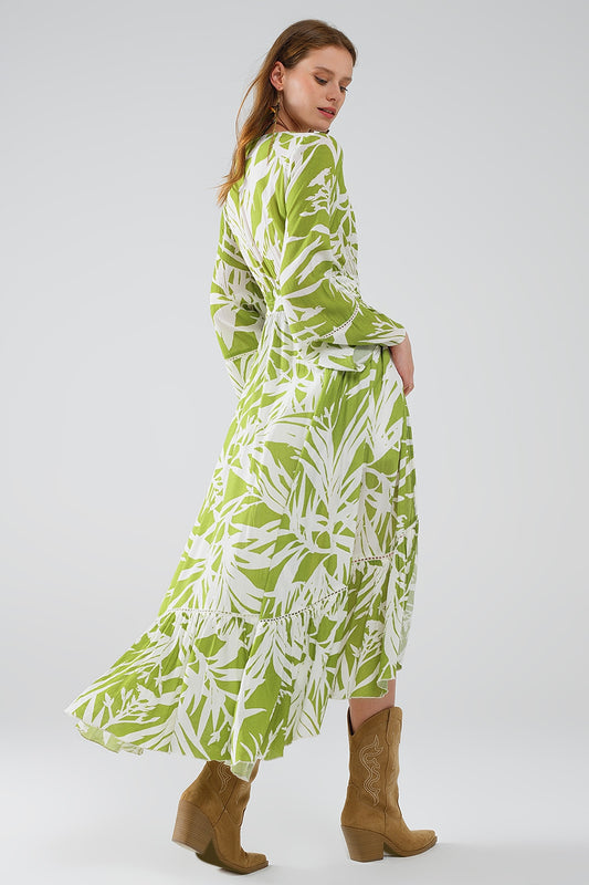 Maxi green kimono with tropical palm print - Jacket