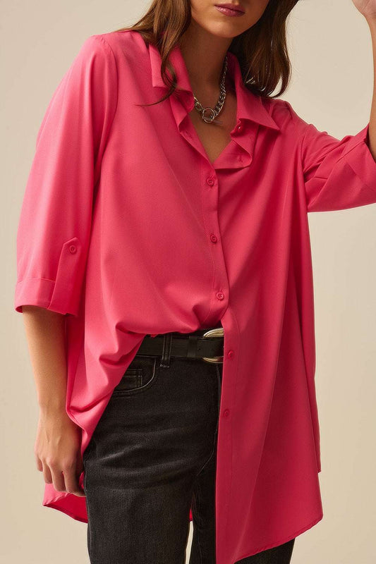 maxi Shirt made of very soft and light fabric in coral color - Shirts