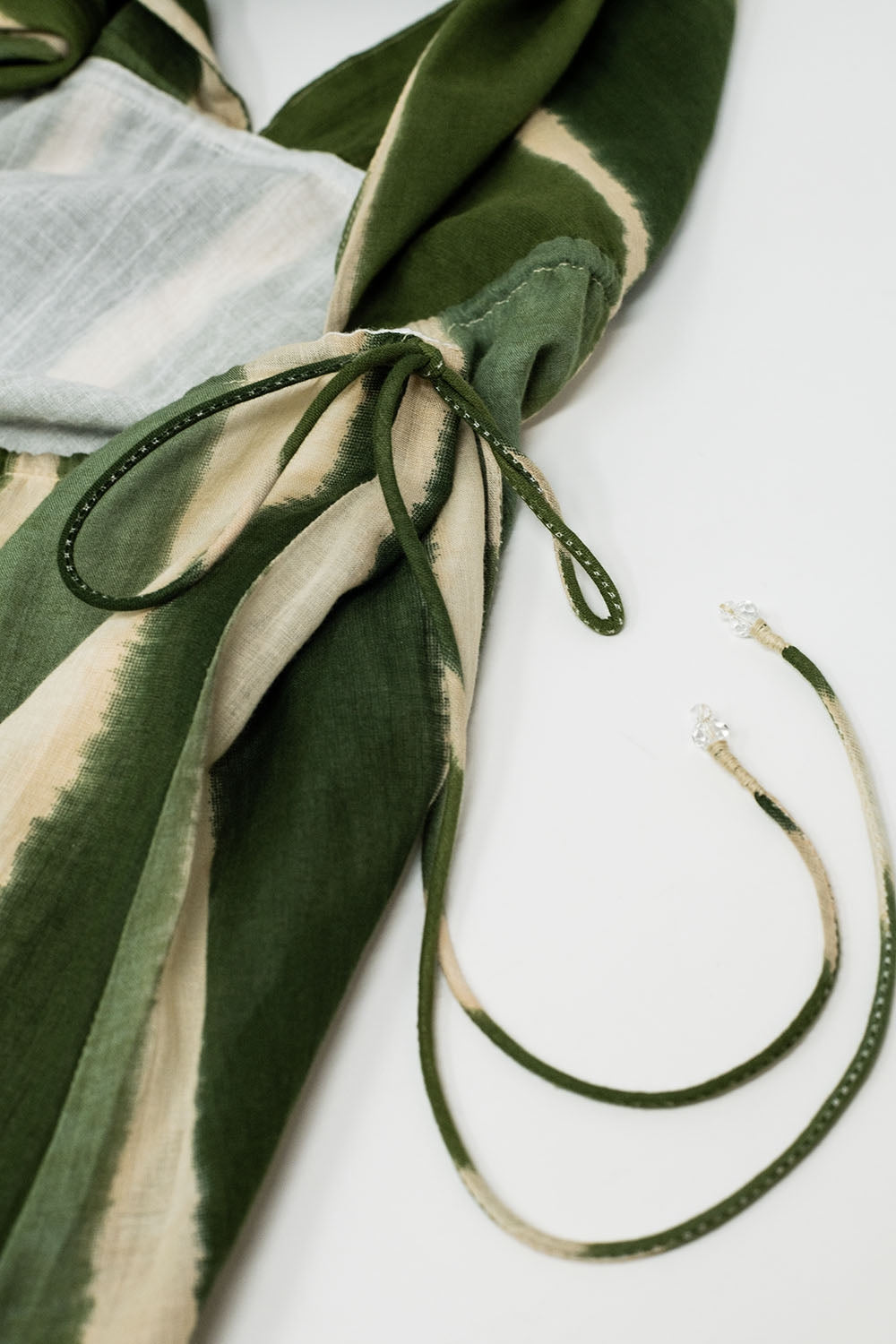 Maxi V-Neck Halter Dress With Side Slits In Striped Tie-dye Green - Dresses