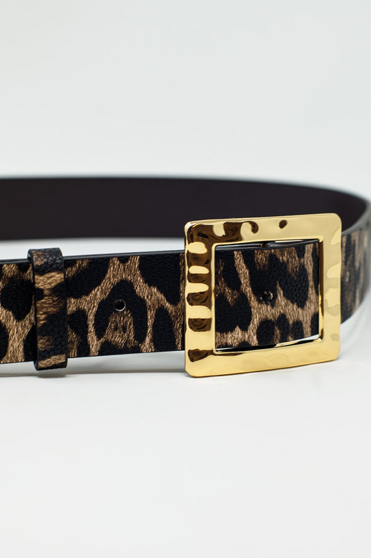 Medium width leopard belt in dark brown with gold buckle - Belts