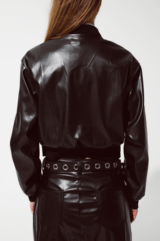 Metallic Bomber Jacket With Front Pockets in black - Jackets