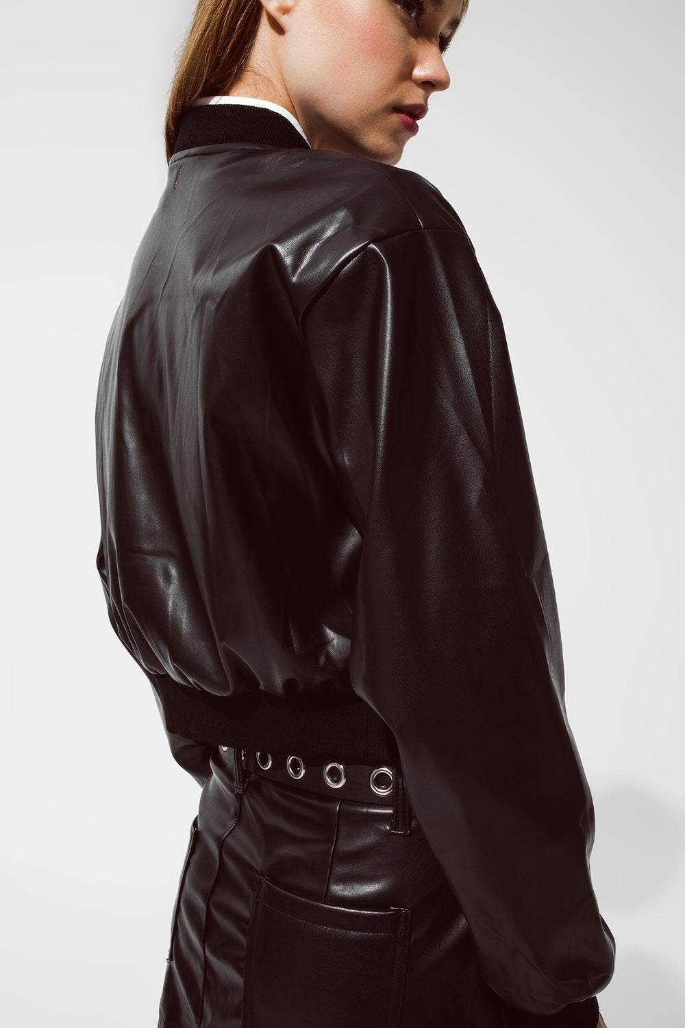 Metallic Bomber Jacket With Front Pockets in black - Jackets