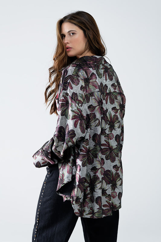 Metallic effect flower print shirt - Shirts