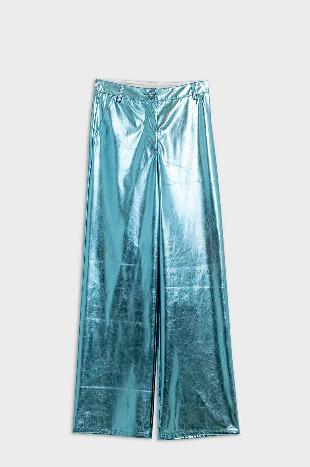 Metallic Straight Leg Pants in Blue - Trousers