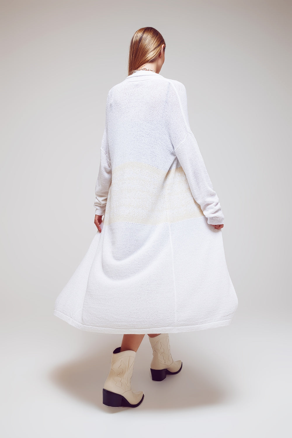 Midi Colourblock Cardigan in White - Cardigans