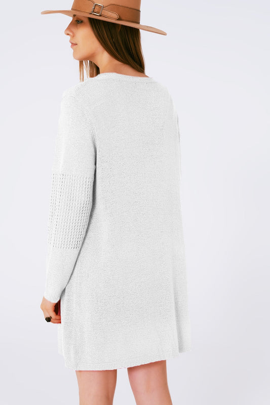 Midi Crochet Drawstring Cardigan in White - Cardigans