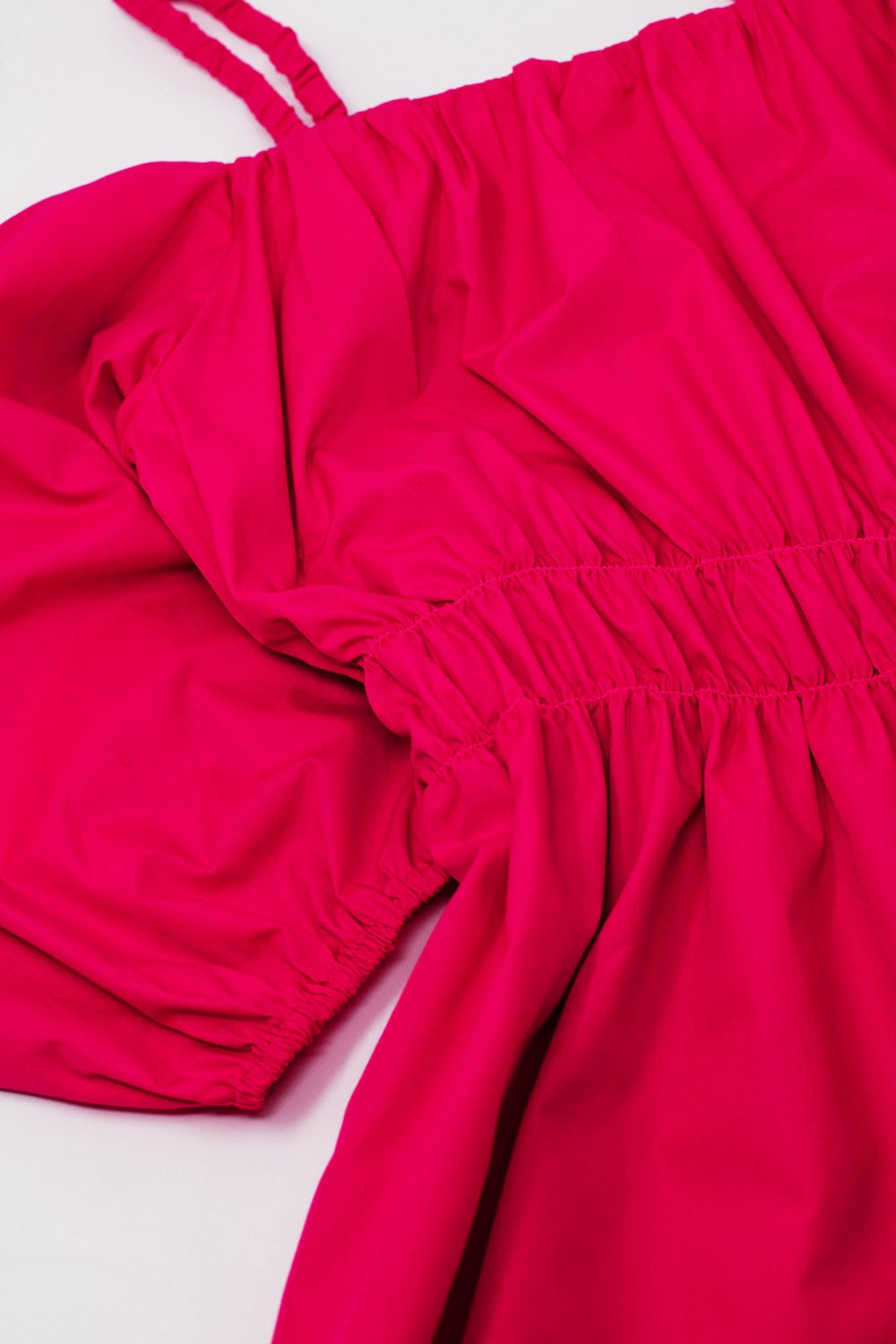 Midi fuchsia dress with short sleeves and straps - Dresses