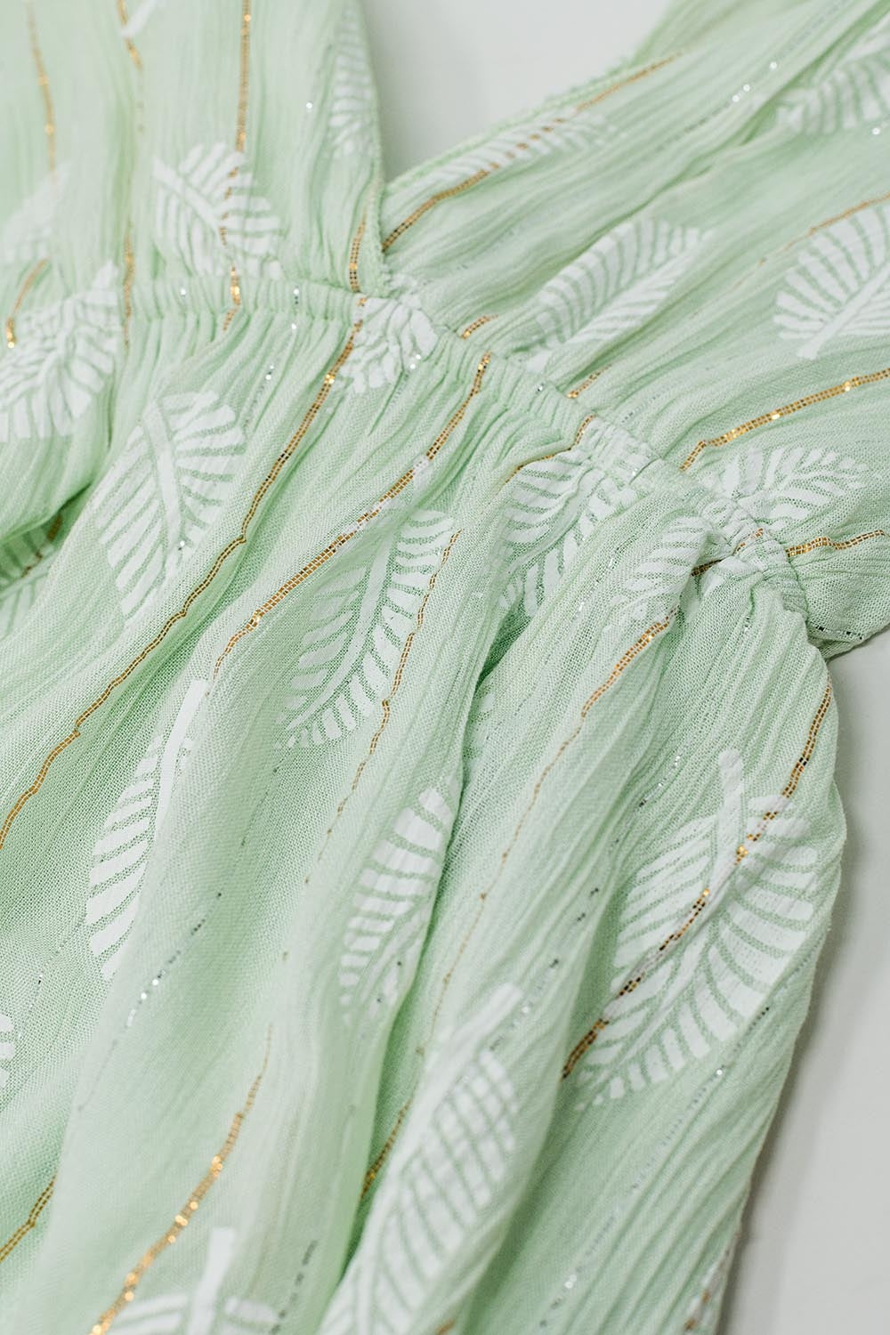 Midi Halter Dress in Mint Leaf Print With Lurex Details - Dresses
