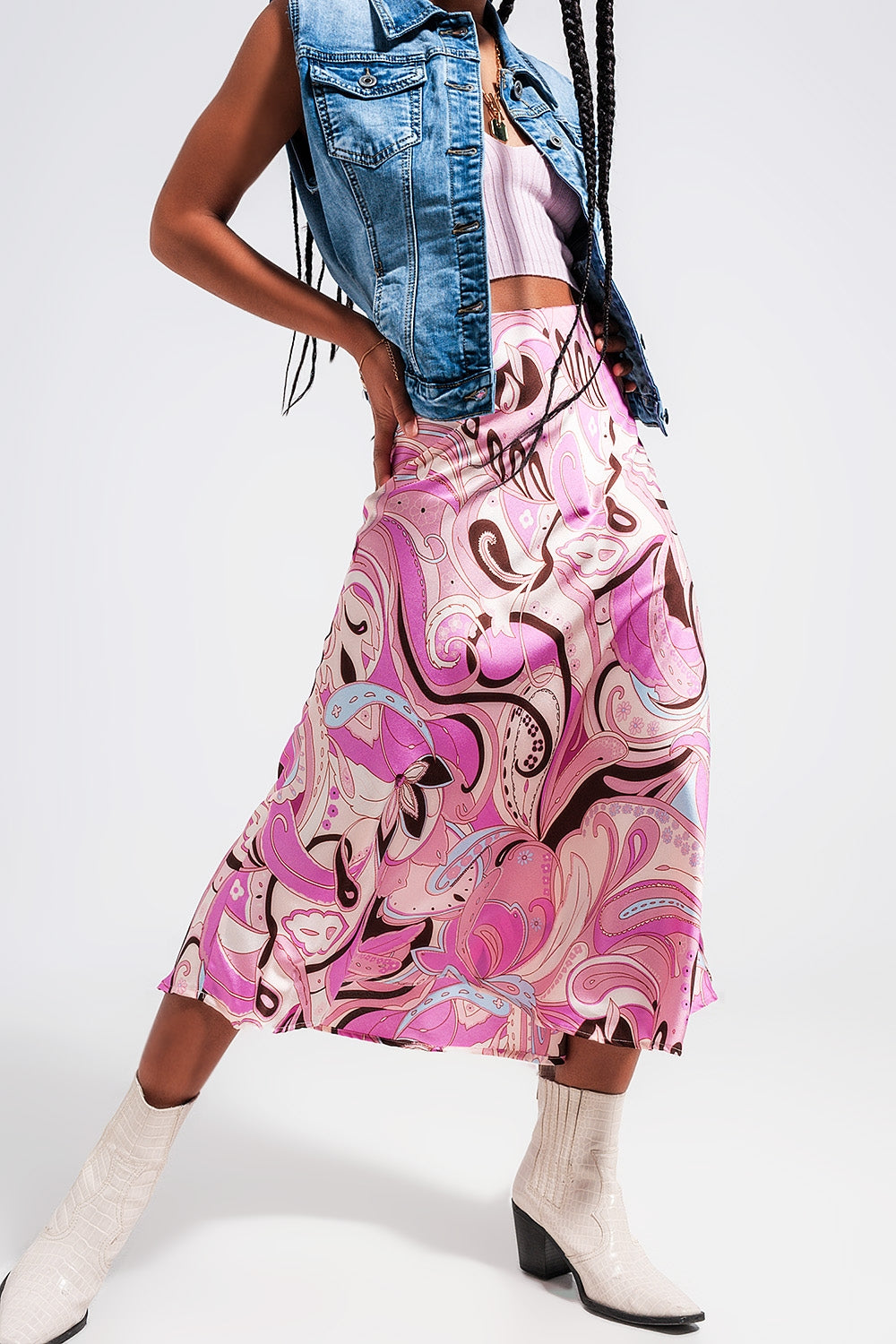 Midi skirt in abstract print in pink - Skirts