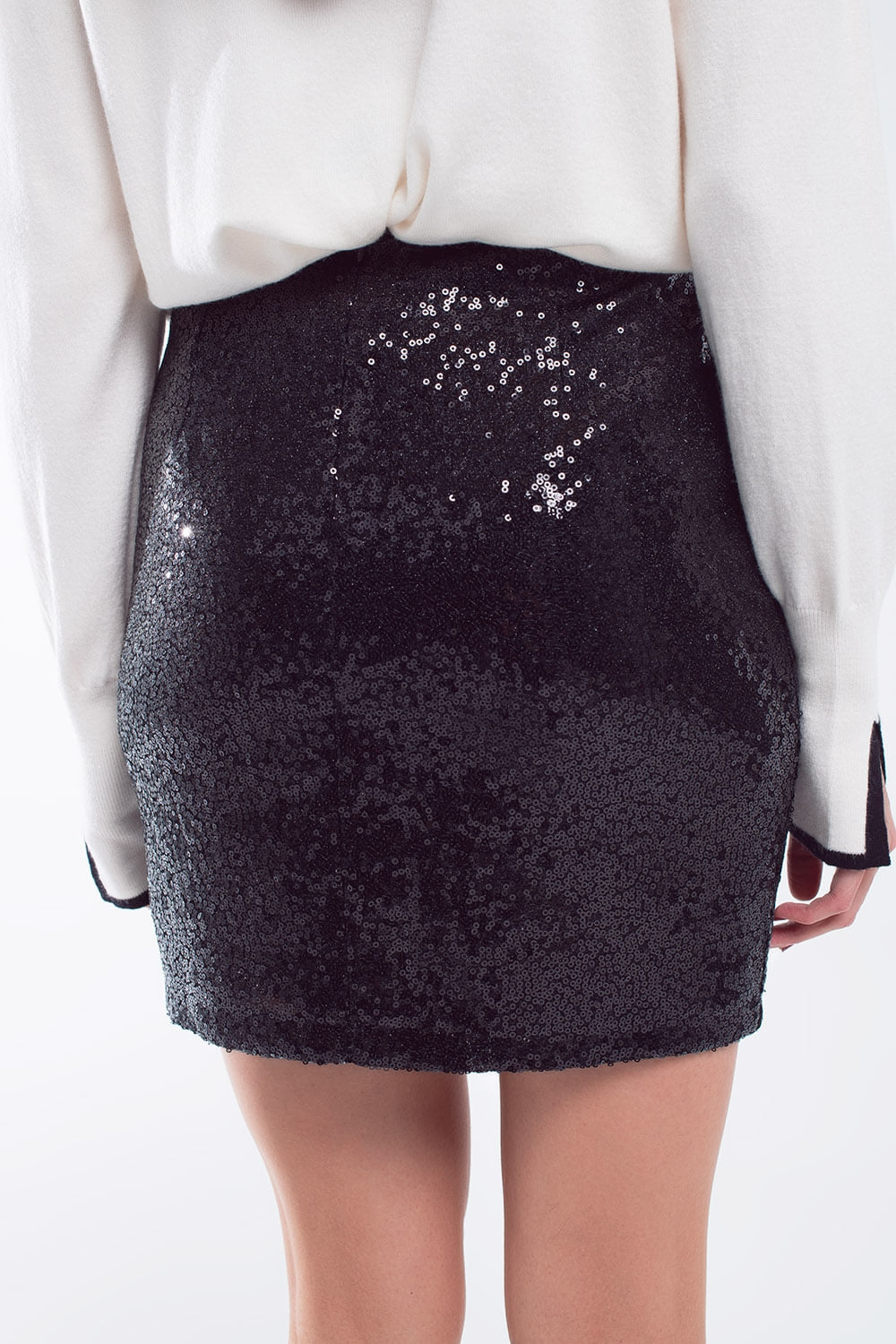 Mini Bodycon Skirt in Black Small Sequins - Skirts
