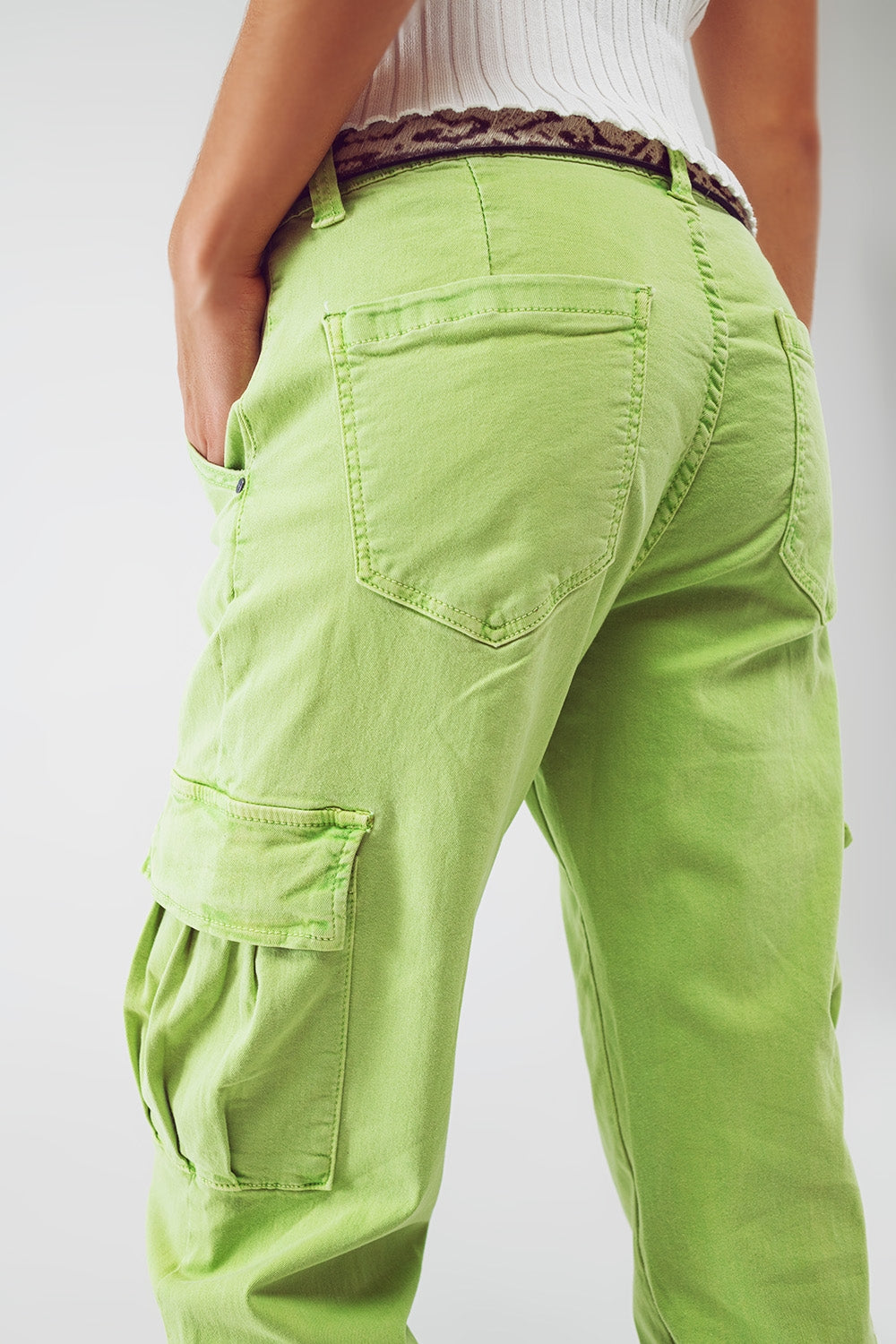 mint green cargo pants with elasticated waist and hem - Jeans