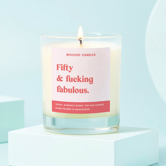 Funny Pink Candle Gift for 50th Birthday by Mischief Candles - Candles