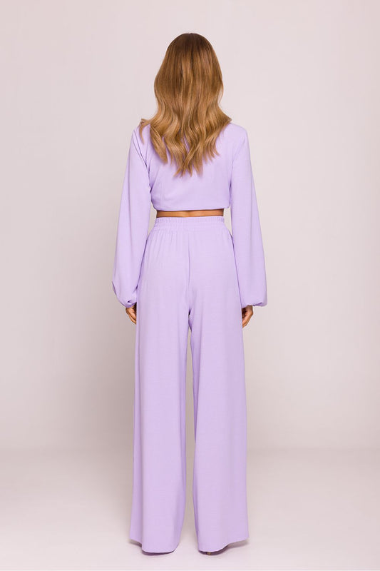 High Waist Wide Leg Trousers in Lilac - Trousers