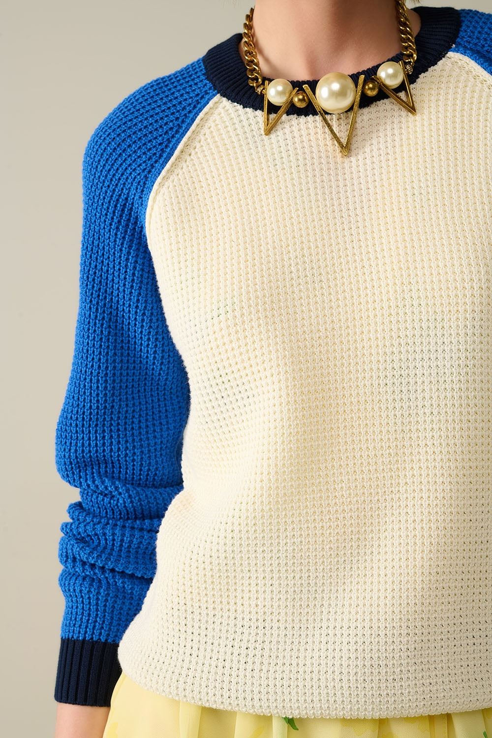 moss stitch knitted sweater with contrasting sleeves in blue - Jumpers