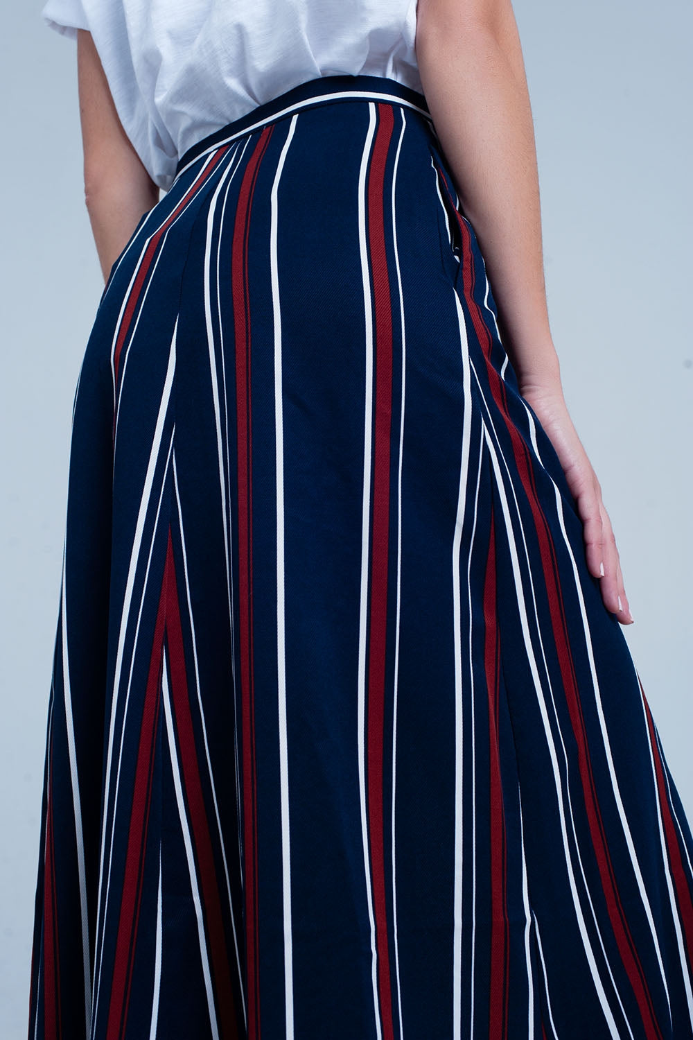 Navy blue striped midi skirt - Skirts