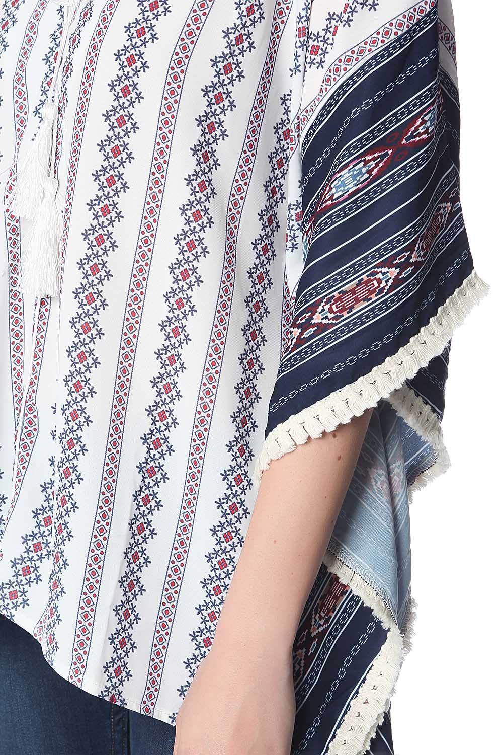 Navy oversized poncho top in tribe print - Coats and Jackets