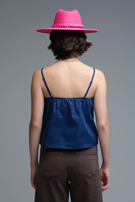 Navy poplin crop top with bow detail - Tops