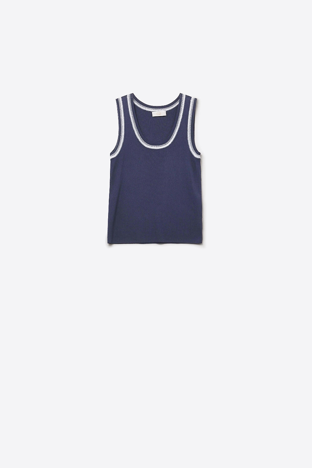 Navy Sleeveless Knit Top with Metallic Trim - Tops