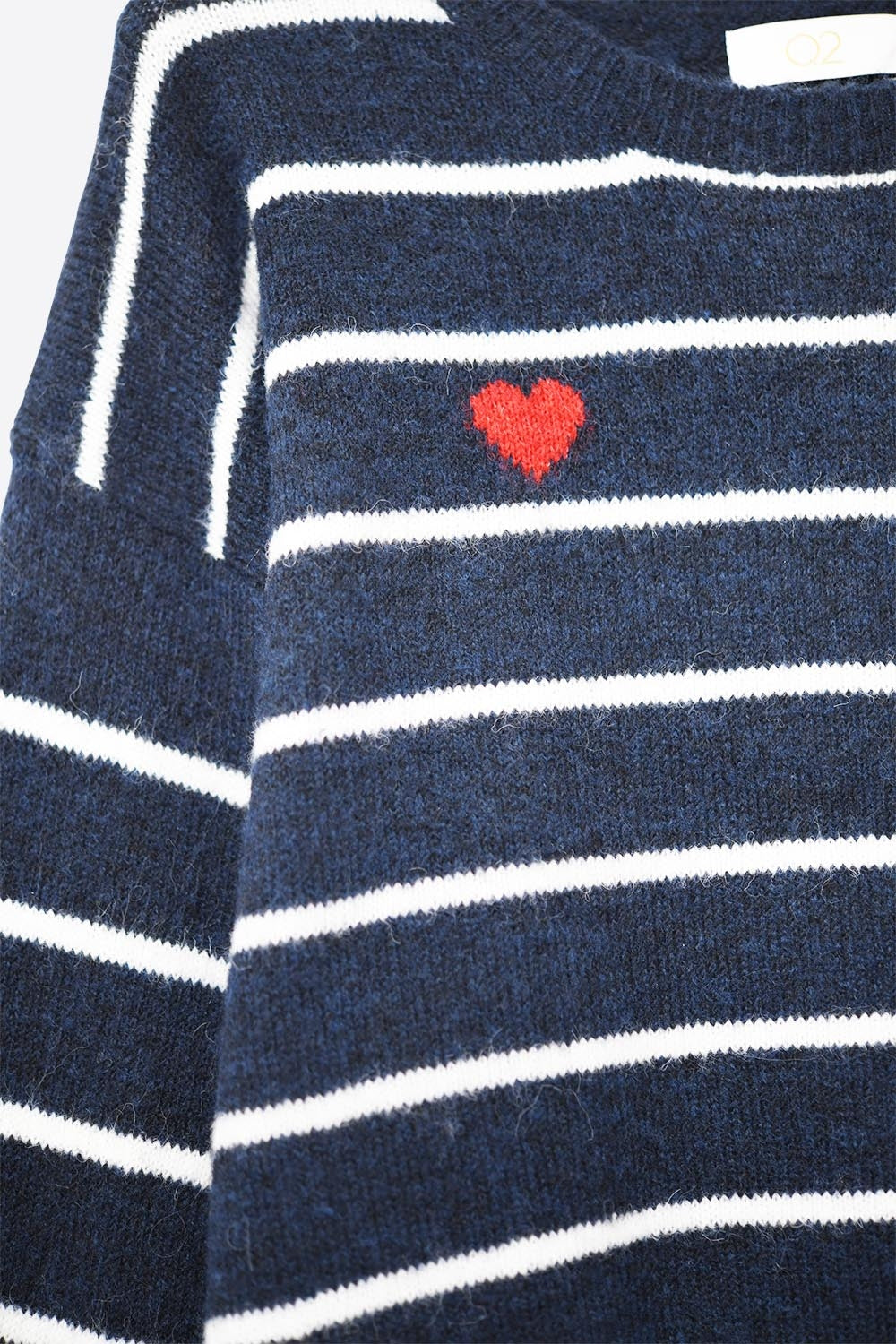 Navy striped knit sweater with red heart detail -