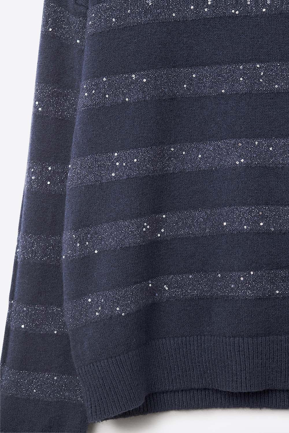 navy Striped Knit Sweater with Sequin Detail - Sweaters