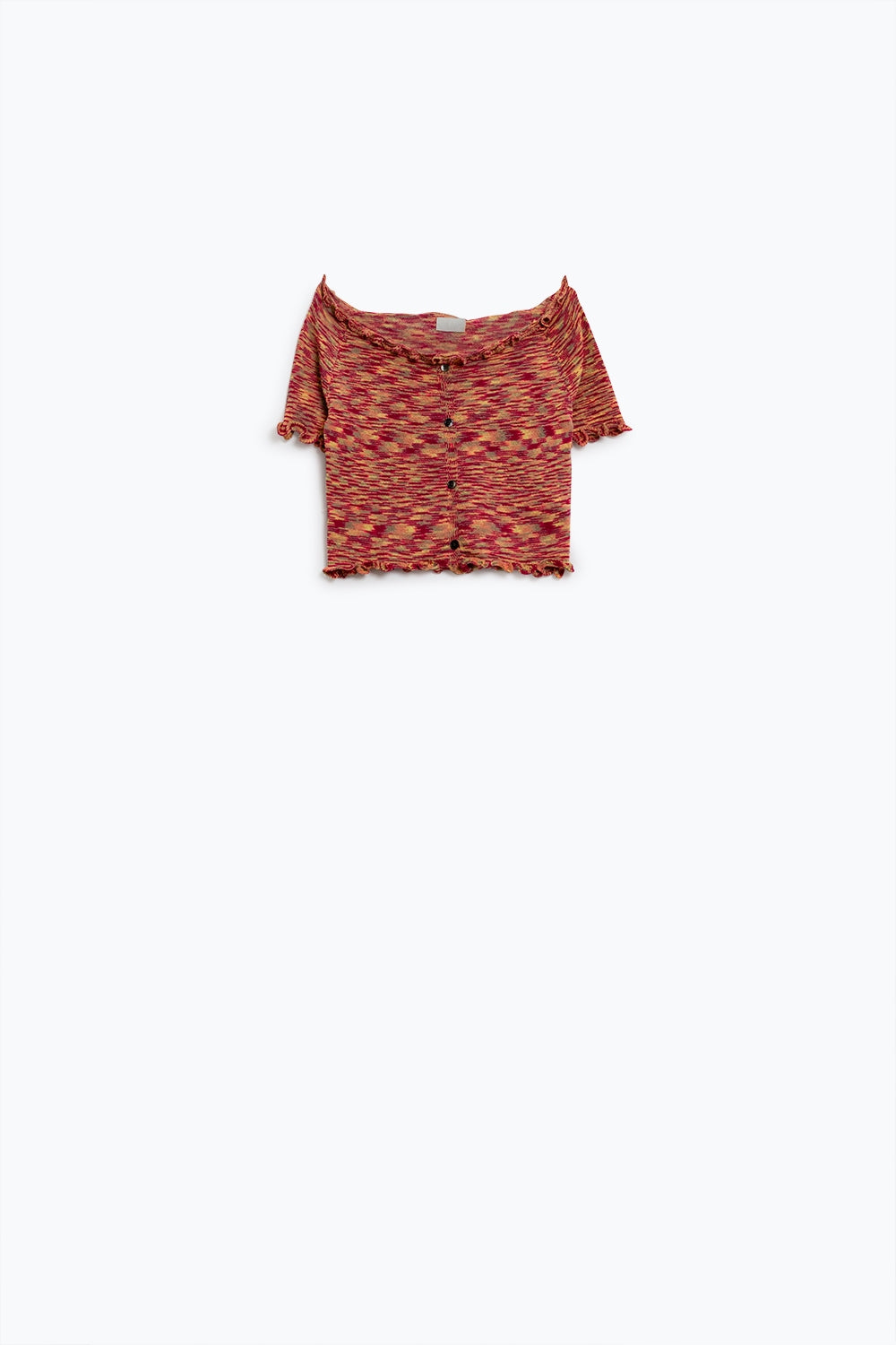 Off The Shoulder Cropped Knitted Top in Rust Melange - Jumpers