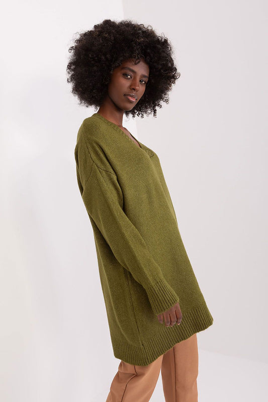 Badu Olive Green V-Neck Jumper for Women's Fashion -