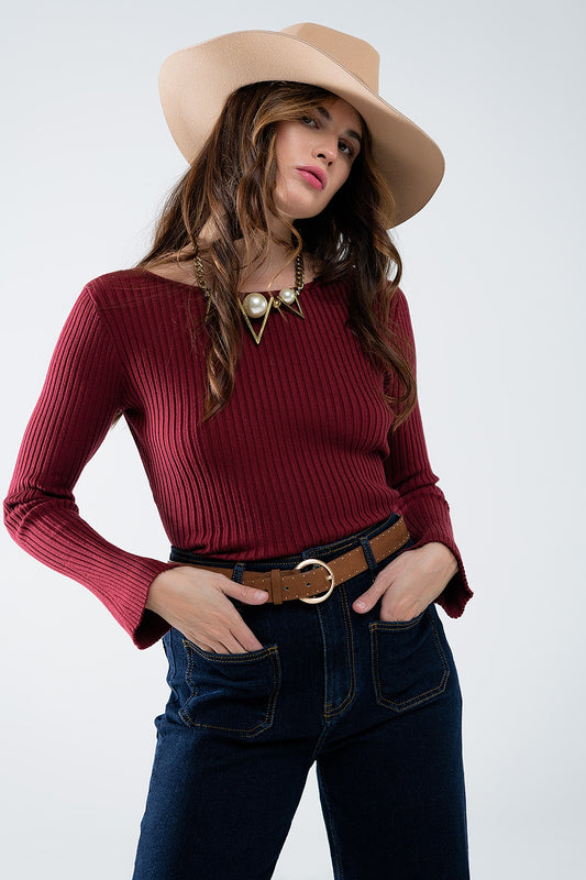 open back burgundy ribbed sweater - Jumpers