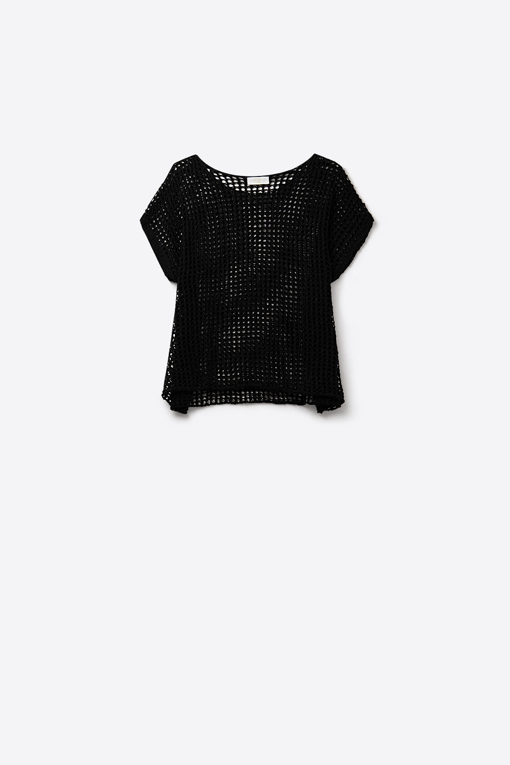 Open Knit Crochet dropped Sleeved Top in black - Jumpers