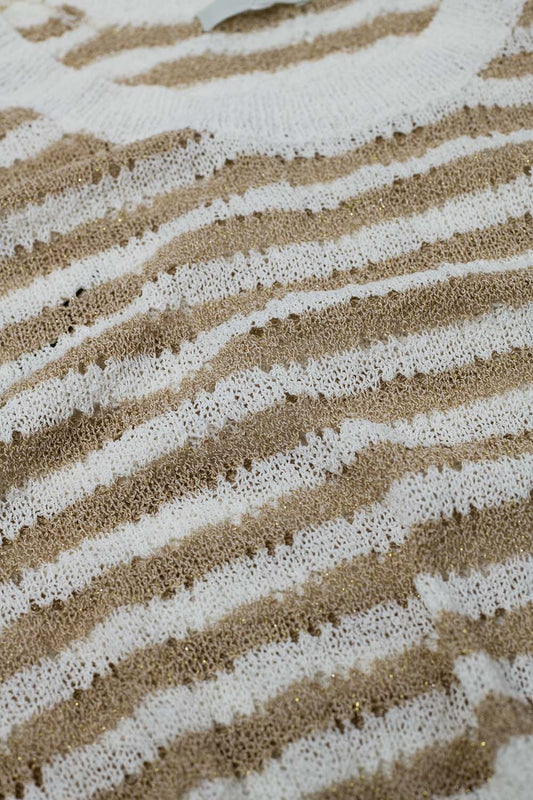 Open Knit Cropped Striped Sleeveless sweater in Brown and White - Jumpers