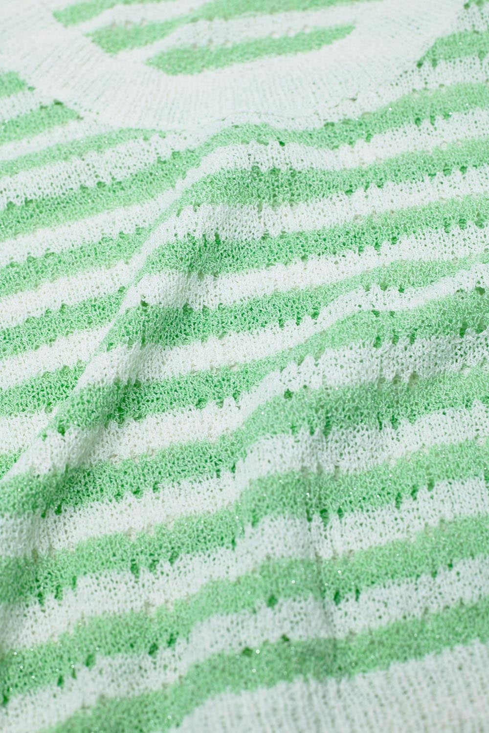 Open Knit Cropped Striped Sleeveless sweater in Green and White - Jumpers