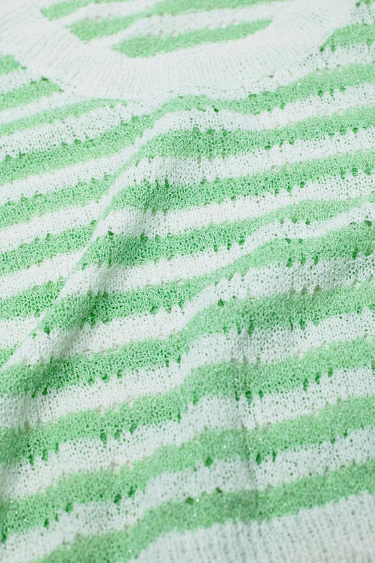 Open Knit Cropped Striped Sleeveless sweater in Green and White - Jumpers