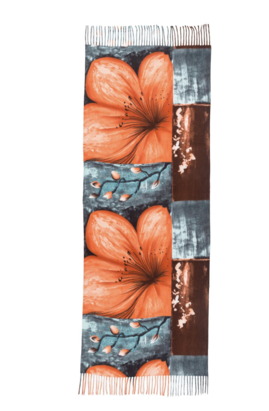 orange flower print scarf - Scarves