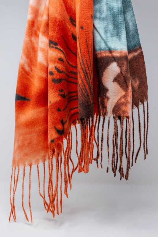 orange flower print scarf - Scarves