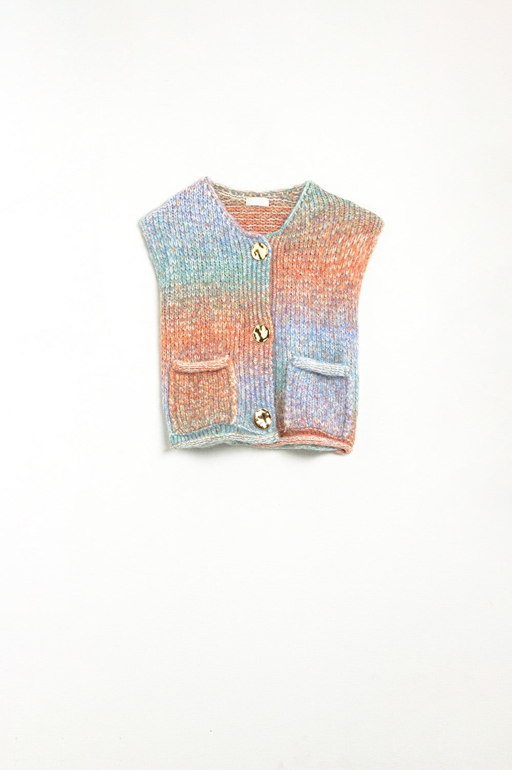 Orange gradient knitted vest with gold buttons - Jumpers