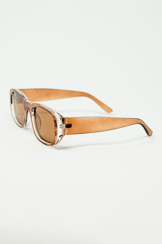 Oval Sunglasses with High Gloss Transparent Camel Frames - Sunglasses