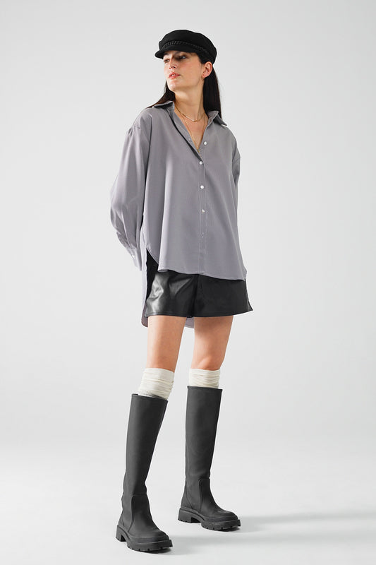 Oversize Gingham Shirt With Bow Detail in Black and White - Polos