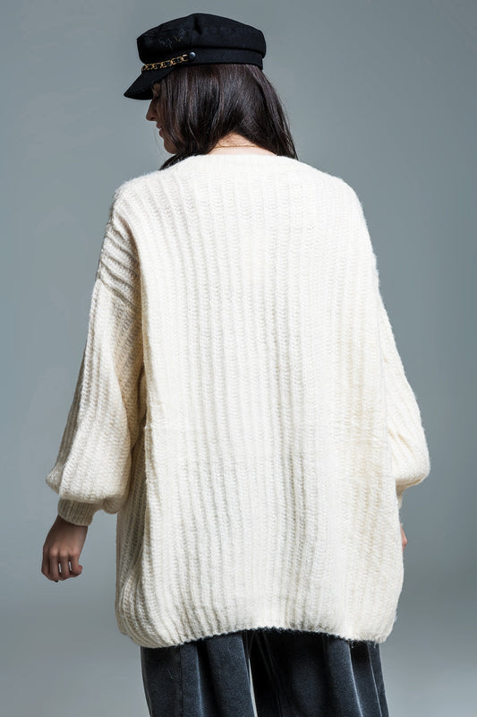 Oversized cardigan in chunky rib with long Sleeves in Cream - Cardigans