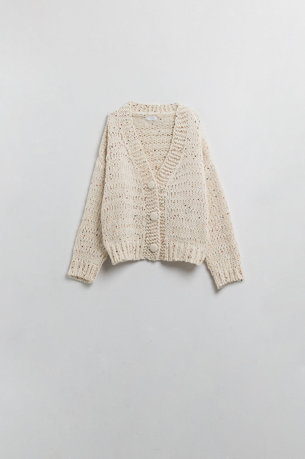 Oversized chunky knit cardigan in cream with sequin detail - Cardigans