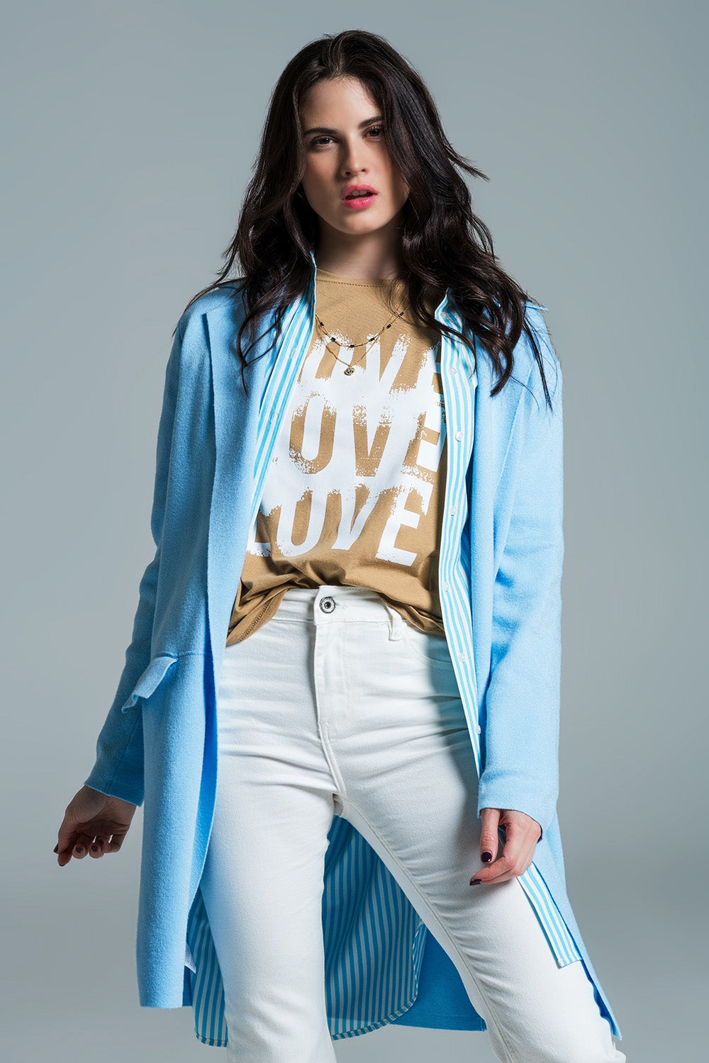 Oversized collar maxi cardigan in baby blue - Cardigans