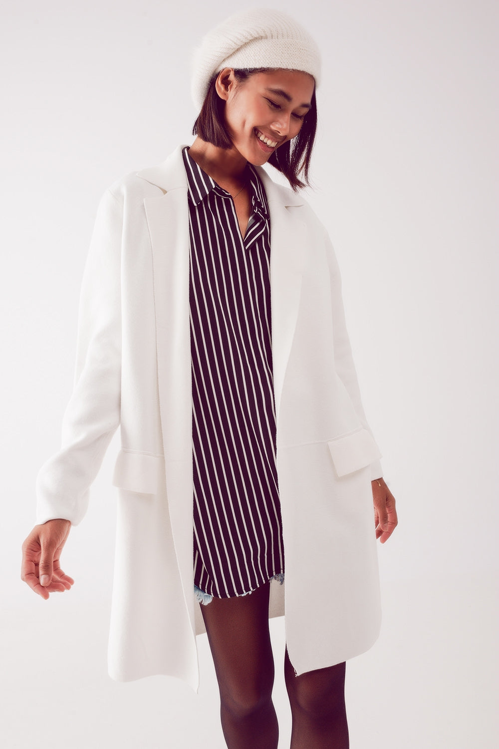 oversized collar maxi cardigan in cream - Cardigans