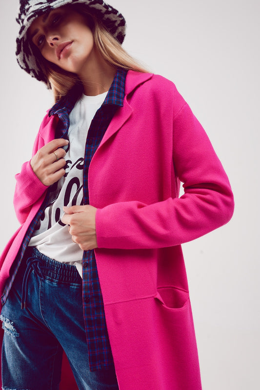 Oversized collar maxi cardigan in fuchsia - Sweaters
