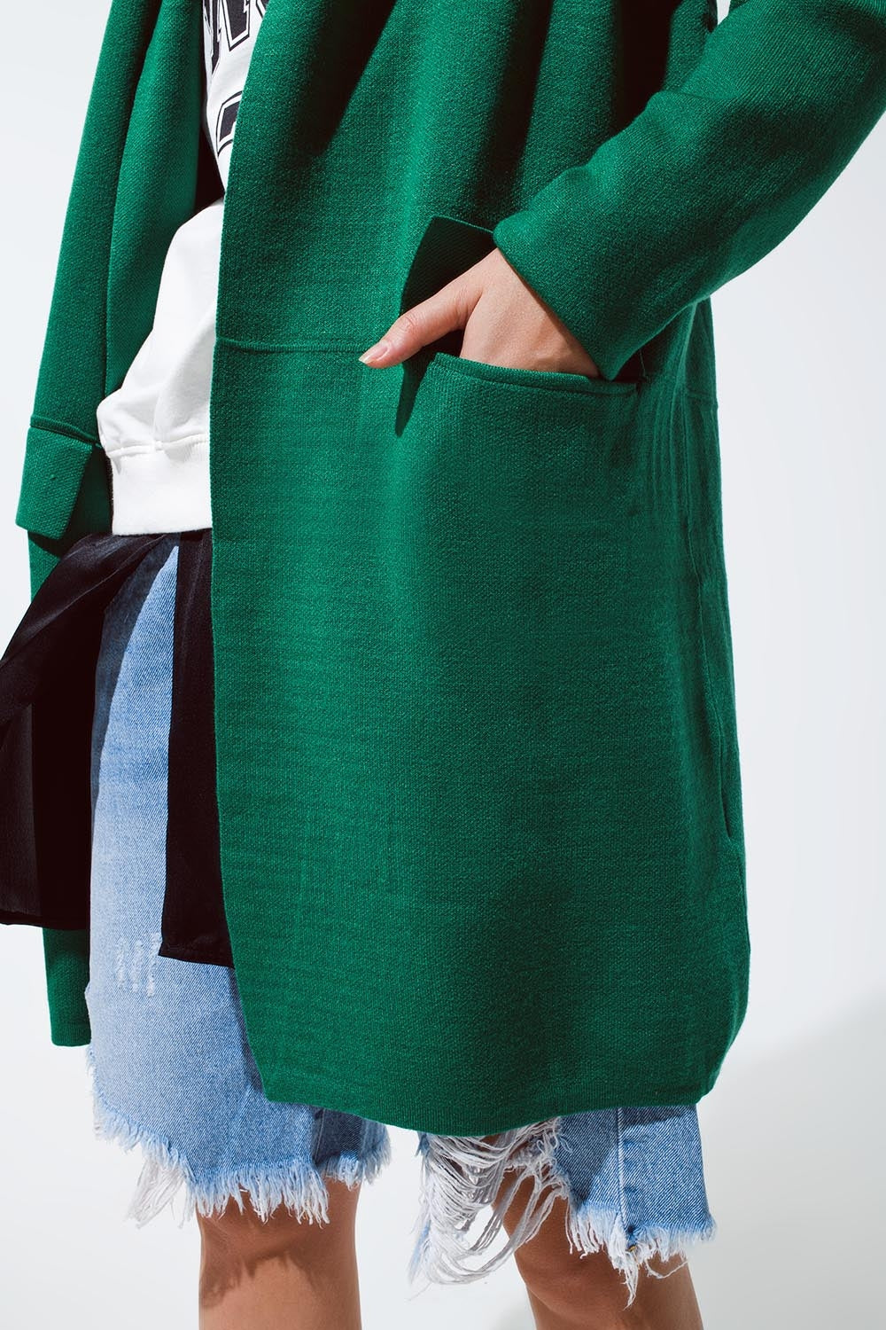 Oversized collar maxi cardigan in green - Cardigans